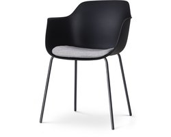 Nolon Nora-Liz Eetkamerstoel Zwart met Lichtgrijs Zitkussen - met Armleuning - Kunststof - Zwart Metalen Poten - Kuipstoel