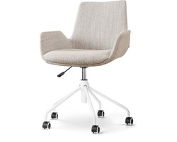 Nolon Nout-Eef Bureaustoel Beige Gemêleerd - Stof - Verstelbaar - Wielen - Wit Onderstel - Lage Armleuning - Modern - Design - Comfortabel