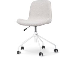 Nolon Nout-Fé Bureaustoel Bouclé Beige - Stof - Verstelbaar - Wieltjes - Wit Onderstel