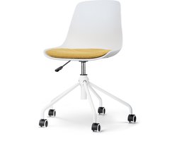 Nolon Nout-Liv Bureaustoel Wit met Okergeel Zitkussen - Kunststof Zitting - Verstelbaar - Wieltjes - Wit Onderstel