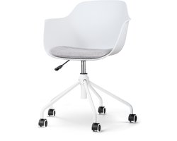 Nolon Nout-Liz Bureaustoel Wit met Lichtgrijs Zitkussen - met Armleuning - Kunststof - Vast Zitkussen - Verstelbaar - Wieltjes - Wit Onderstel