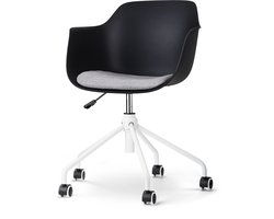 Nolon Nout-Liz Bureaustoel Zwart met Lichtgrijs Zitkussen - met Armleuning - Kunststof - Vast Zitkussen - Verstelbaar - Wieltjes - Wit Onderstel
