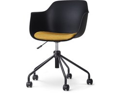 Nolon Nout-Liz Bureaustoel Zwart met Okergeel Zitkussen - met Armleuning - Kunststof - Vast Zitkussen - Verstelbaar - Wieltjes - Zwart Onderstel
