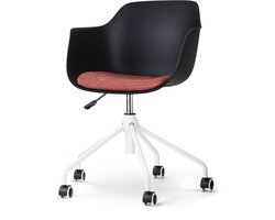 Nolon Nout-Liz Bureaustoel Zwart met Terracotta Zitkussen - met Armleuning - Kunststof - Vast Zitkussen - Verstelbaar - Wieltjes - Wit Onderstel