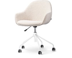 Nolon Nout-Mae Bureaustoel Bouclé Beige - Stof - Verstelbaar - Wieltjes - Wit Onderstel - Design - Comfortabel