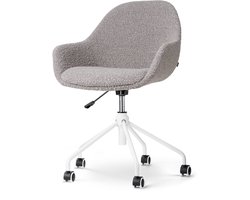 Nolon Nout-Mae Bureaustoel Bouclé Taupe - Stof - Verstelbaar - Wieltjes - Wit Onderstel - Design - Comfortabel
