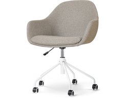 Nolon Nout-Mae Bureaustoel Warm Grijs - Stof - Vestelbaar - Wieltjes - Wit Onderstel - Design - Comfortabel