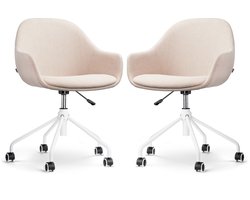 Nolon Nout-Mae Bureaustoelen Set van 2 Beige - Stof - Verstelbaar - Wieltjes - Wit Onderstel - Design - Comfortabel