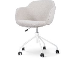 Nolon Nout-Mare Bureaustoel Bouclé Beige - met Armleuning - Stof - Wieltjes - Wit Onderstel