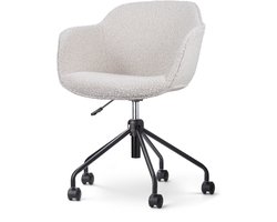 Nolon Nout-Mare Bureaustoel Bouclé Beige - met Armleuning - Stof - Wieltjes - Zwart Onderstel
