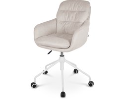 Nolon Nout-Mia Bureaustoel Beige - met Armleuning - Stof - Verstelbaar - Wieltjes - Wit Onderstel