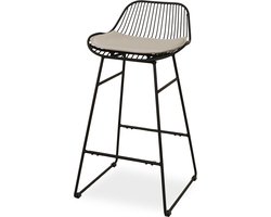 Nolon Pleun Barkruk Zwart - Metaal - Draadstaal - Met Beige Zitkussen - Kookeiland Barkruk - Industrieel