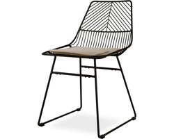 Nolon Pluck Draadstoel Zwart - Eetkamerstoel - Metaal - met Zitkussen - Beige - Industrieel