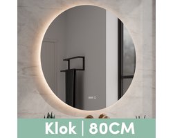 Nolt Badkamerspiegel met Verlichting - Ronde Badkamer Spiegel - Verwarming - Klok - LED - 80 cm
