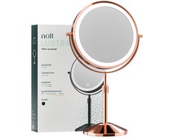 Nolt Make Up Spiegel met LED Verlichting - 1X/10X Vergrootspiegel - Scheerspiegel - Vanity Licht - 3 Lichtstanden - Oplaadbaar - Rosé Goud