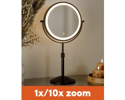 Nolt Make Up Spiegel met LED Verlichting - 1X/10X Vergrootspiegel - Scheerspiegel - Vanity Licht - 3 Lichtstanden - Oplaadbaar - Zwart