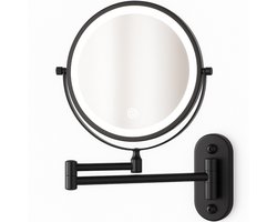 Nolt Make Up Spiegel met LED Verlichting - 1X/10X Vergrootspiegel wandmodel - Scheerspiegel - 3 Lichtstanden - Oplaadbaar - Zwart