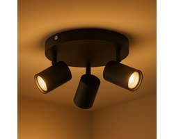 Nolt plafondspots - Plafondlamp - Plafonniere - 3x GU10 opbouwspots - Industrieel - ⌀ 19cm - Zwart