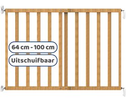 Noma Houten Uitschuifbaar Schroefhekje | Traphek Met Boren | Veiligheidshek met Muurbevestiging | 64 tot 100cm | Kleur Naturel