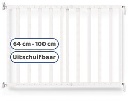 Noma Houten Uitschuifbaar Schroefhekje | Traphek Met Boren | Veiligheidshek met Muurbevestiging | 64 tot 100cm | Kleur Wit