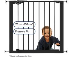 Noma Traphekje zonder Boren - Traphekje met Klembevestiging - Kinderhek - 75 t/m 82 cm - Pressure Fit - Zwart