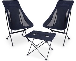 NOMAD® Luxe Campingset 2x Stoel 1x Tafel | Lichtgewicht & Compacte Campingmeubels | 2x Campingstoel + Campingtafel | Gemakkelijk op te zetten | Sterk Frame | Incl Hoezen