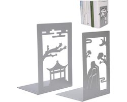 Non-Skid Universal Premium Bookends Black L-shaped Book Ends Shelves Video Games (Pavillion + Mountain)