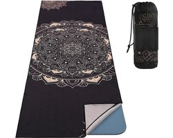 Non Slip Hot Yoga Towel - Printing Pattern Quick Dry with Corner Pocket for Bikram Pilates Gym Workout - Outdoor Picnic Black Gold