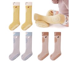 Non-slip socks for children, 3 pieces, baby knee socks, children's socks, made of cotton socks, girls knee-length socks, crawling socks, animal motif, non-slip socks, sports socks for boys and girls,