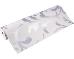 Non-woven Wallpaper - Fleece Wallpaper - Living Room Decoration - Baroque Pattern - 9.5m x 0.53m - Silver