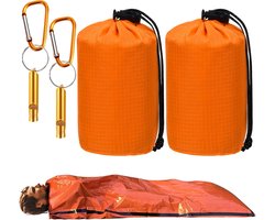 Nood Slaapzak - 2Stuk - Nooddeken - Waterdichte Overlevingsdeken - 210*90cm - PE - Reddingsdeken - Isolatiedeken - Survival Slaapzak - Emergency Sleeping Bag - Nood Tent - Noodtent - Buiten/Wandelen/Kamperen/Hiken - Noodpakket - Noodfluit & Opbergtas
