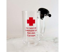 Noodbierpul van glas met bel - 400 ml - ideaal voor feestelijke situaties - glas en metaal
