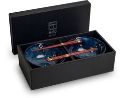 Noodle Kommen Set - Hana Blauw Serviesset - 4 delig - Geschikt voor 2 personen - Geleverd in een geschenkdoos! Cadeau Tip 2025!