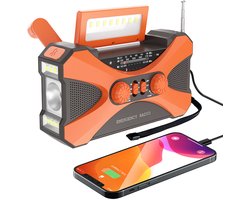 Noodradio - 10.000mAh - Powerbank Zonneenergie - Solar Opwindbaar - Noodpakket - AM, FM, WB - Zaklamp Met 3 Standen - Leeslamp - SOS Knop - Oranje
