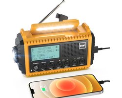 Noodradio - Noodradio Opwindbaar - Zwengelradio DAB+/FM - Draagbare Zonne-radio met 5000 mAh Batterij - LED-Zaklamp en Leeslamp - DAB+/FM Dynamo-radio IPX4 - Oplaadbare Radio met SOS-Alarm - Geschikt voor Wandelen, Kamperen en Outdoor