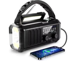 Noodradio - Solar Opwindbaar - 10.000mAh - Solar powerbank - Zonneenergie - Survival Noodpakket - Zaklamp Oplaadbaar - Noodpakket - Noodrantsoen - Zwart