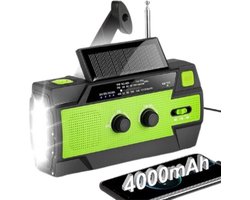 Noodradio Solar Opwindbaar en Batterij - Noodpakket - Draagbare Survival Radio - 4000 mAh - Powerbank Zonneenergie - Bouwradio - Zaklamp – Rood