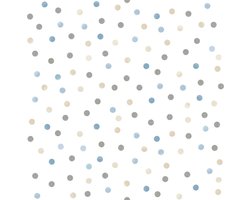 Noordwand - Behang - Mondo - baby - Confetti - Dots - wit/blauw/grijs/beige