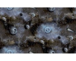 Noordwand - Good - Vibes - Behang - Galaxy - Planets - and - Text - blauw - en - zwart