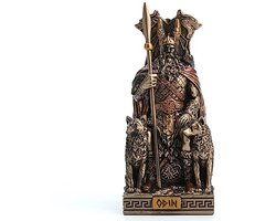 Noorse God Odin Zittend op Troon Miniatuur Beeldje Hars Handgeschilderd