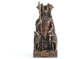Noorse God Odin Zittend op Troon Miniatuur Beeldje Hars Handgeschilderd