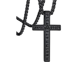 Noorse runen munt/bar/kruis leren touw ketting voor heren met Noorse amulet - geschenkverpakking inbegrepen