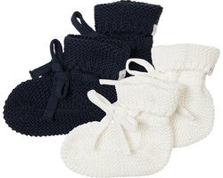 Noppies - Geschenkverpakking - Gebreide slofjes Nelson - 2paar - Baby 0-12mnd - Biologische katoen - Giftset - Cadeaudoosje - Newborn - Kraamcadeau - Babyshower - Sint - White - Navy