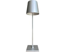 Norda LED Tafellamp Zilver – USB Oplaadbaar – Dimbaar – Warm Wit Licht (3000K) – Grote accu 5200mAh voor 15 uur draadloos gebruik – Aluminium
