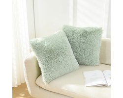 NordECO HOME Set van 2 kussenhoezen, groen kunstbont kussen, decoratief kussen, knuffelkussen, pluizig bankkussen, zacht pluche kussen voor op de bank, 40 x 40 cm, grasgroen