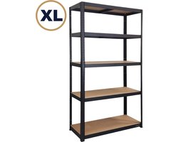 Nordevik Metalen Stellingkast XL - Zwart - 180x120x40cm - 5 planken - Extra Sterk Opbergrek - 875kg draagkracht - 175kg per plank