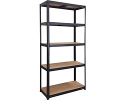 Nordevik Stellingkast - 180x90x40cm - Gemaakt van extra sterk metaal - Opbergrek - 5 planken - 875kg draagkracht - Zwart