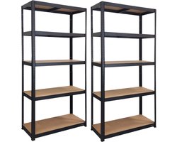 Nordevik Stellingkast - Set van 2 - 180x90x40cm - Gemaakt van extra sterk metaal - Opbergrek - 5 planken - 875kg draagkracht - Zwart