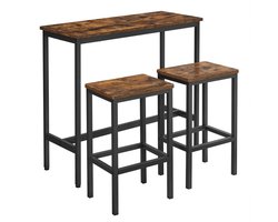 NordHaus Bartafel Set - Industriële Bartafel met 2 Krukken - Compact & Ruimtebesparend - Staal Hout - 100x40 cm - 100 kg Belastbaar