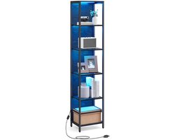 NordHaus Boekenkast - Open kast - Opbergkast - Verstelbare ledverlichting - Ruimtebesparend - 30,3 x 40 x 178,6 cm